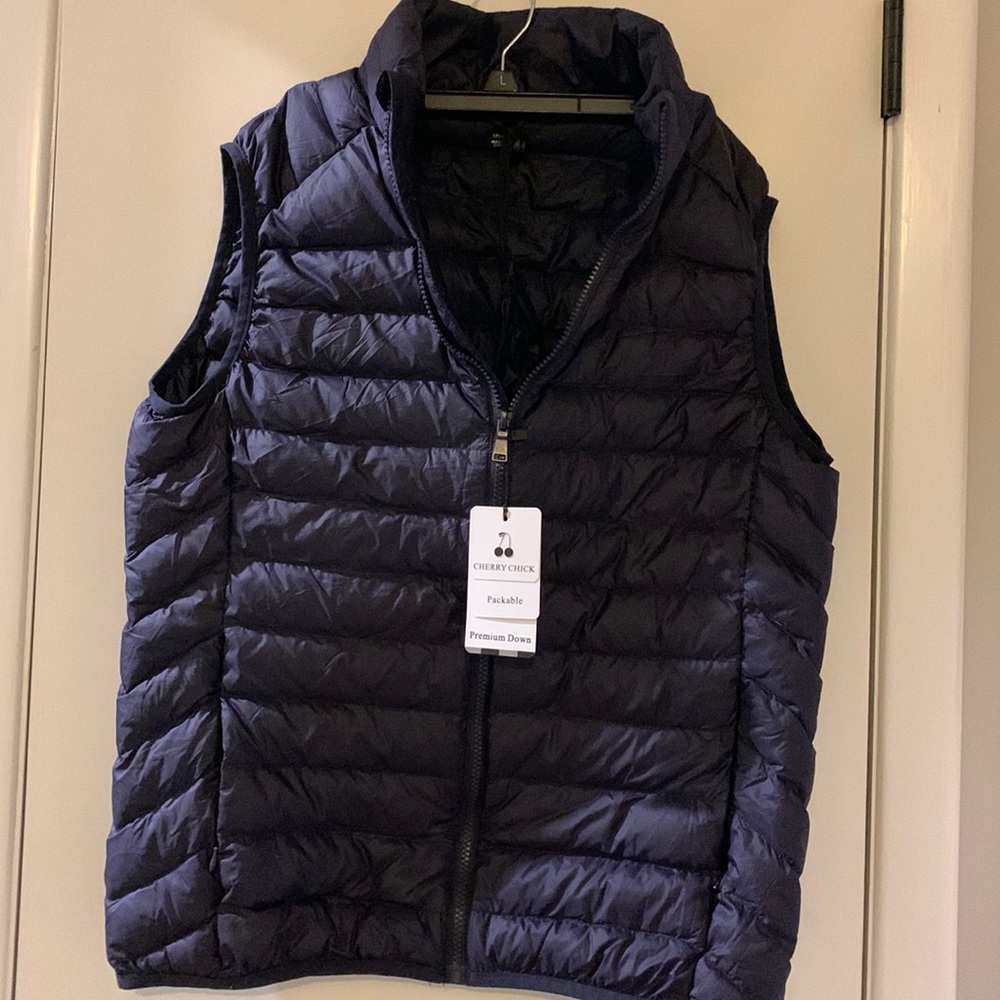 Cherry chick men’s navy blue down vest-NFS do not buy